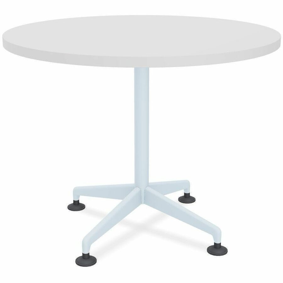 Special-T ZIA Series Hospitality Tables, Round 36" White High Pressure Laminate Top, Powder Coated X-Shaped Cast Aluminum and Steel Base, Mid-Century Modern Style, 29" Height, 6 Tables per Bundle
