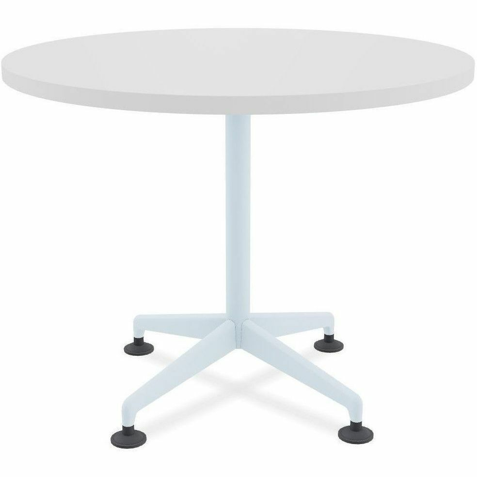 Special-T ZIA Series Hospitality Tables, Round 36" White High Pressure Laminate Top, Powder Coated X-Shaped Cast Aluminum and Steel Base, Mid-Century Modern Style, 29" Height, 6 Tables per Bundle