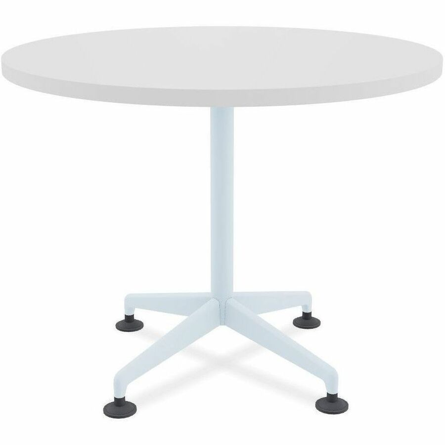 Special-T ZIA Series Hospitality Tables, Round 36" White High Pressure Laminate Top, Powder Coated X-Shaped Cast Aluminum and Steel Base, Mid-Century Modern Style, 29" Height, 6 Tables per Bundle