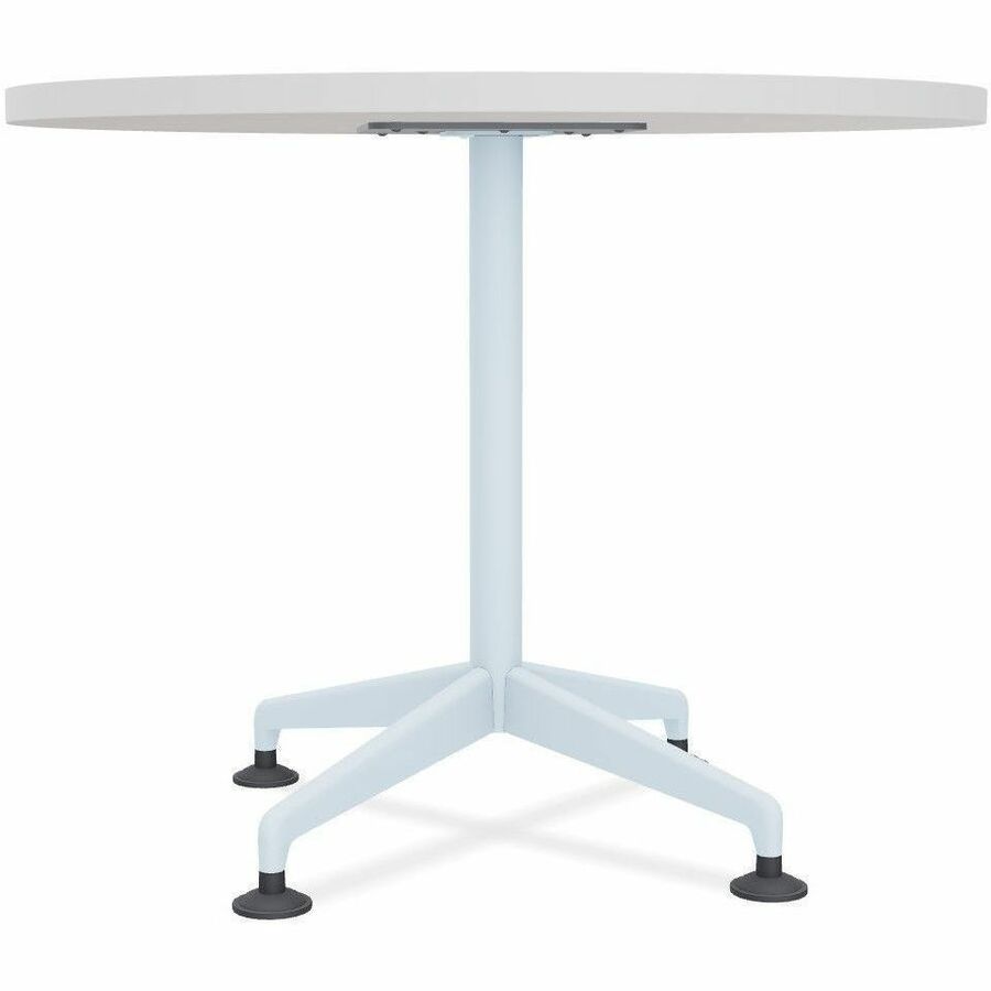 Special-T ZIA Series Hospitality Tables, Round 36" White High Pressure Laminate Top, Powder Coated X-Shaped Cast Aluminum and Steel Base, Mid-Century Modern Style, 29" Height, 6 Tables per Bundle