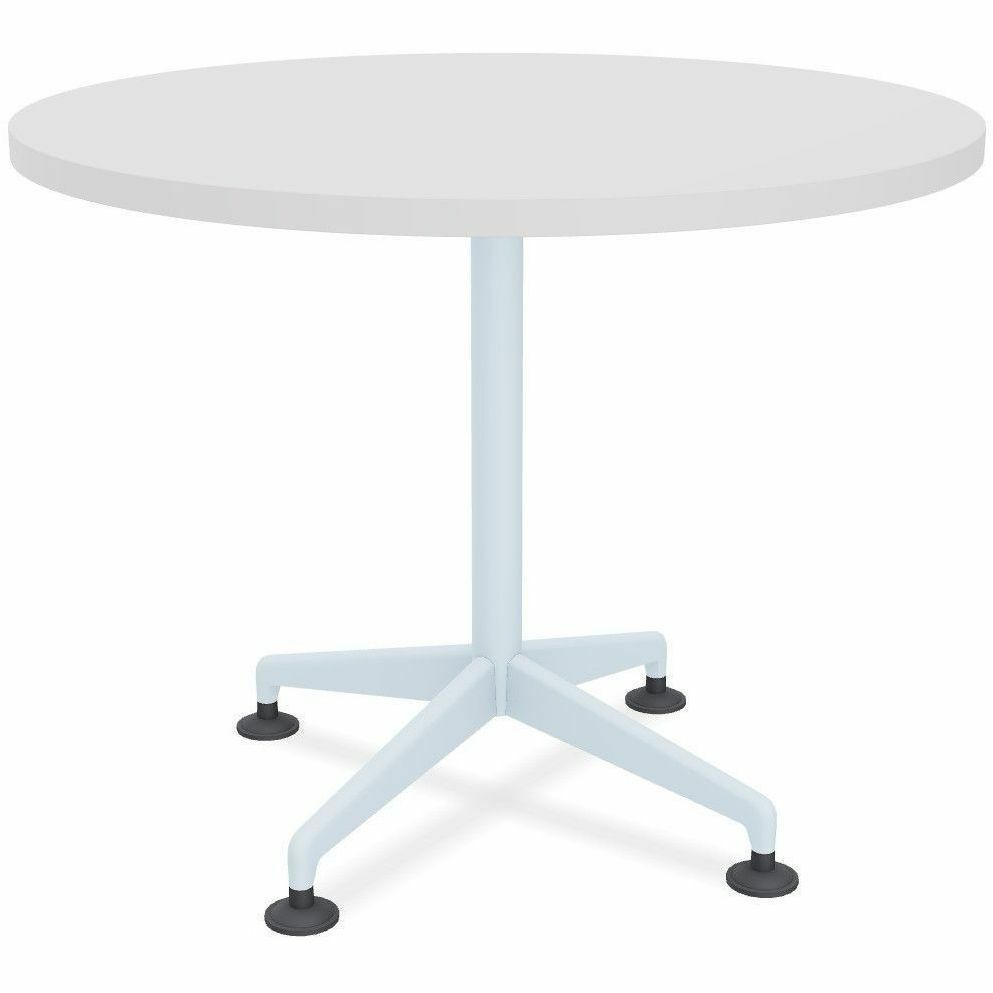 Special-T ZIA Series Hospitality Tables, Round 36" White High Pressure Laminate Top, Powder Coated X-Shaped Cast Aluminum and Steel Base, Mid-Century Modern Style, 29" Height, 6 Tables per Bundle