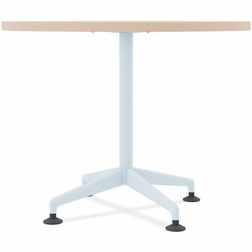 Special-T ZIA Series Round Hospitality Tables, 42" Diameter, 29" Height, Walnut High Pressure Laminate Top, Powder Coated X-Shaped Cast Aluminum and Steel Base, Mid-Century Modern Style, 8 per Bundle