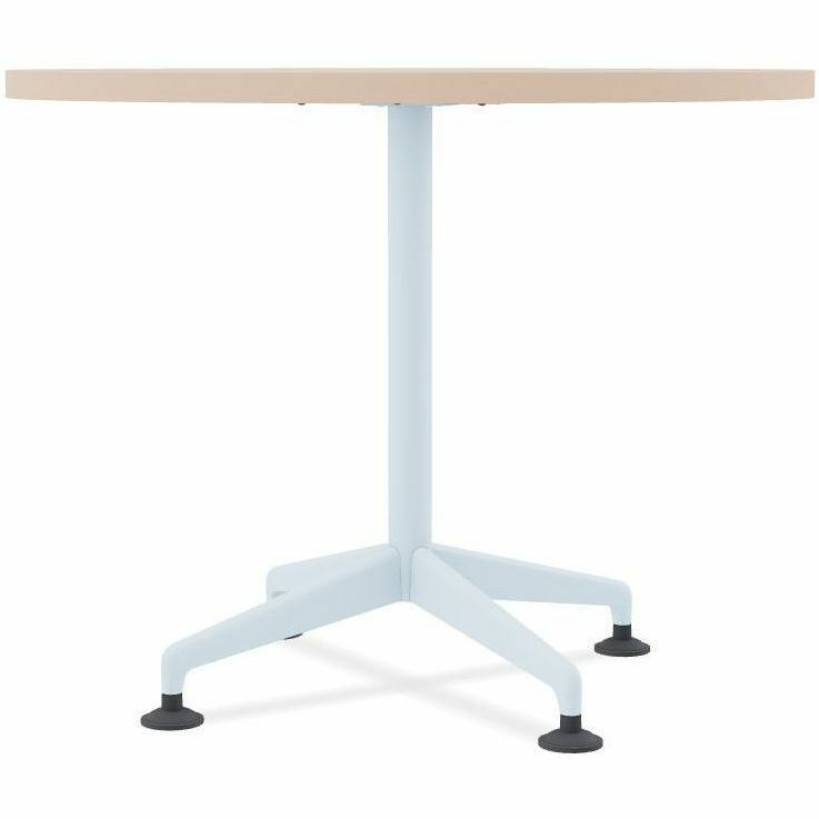 Special-T ZIA Series Round Hospitality Tables, 42" Diameter, 29" Height, Walnut High Pressure Laminate Top, Powder Coated X-Shaped Cast Aluminum and Steel Base, Mid-Century Modern Style, 8 per Bundle