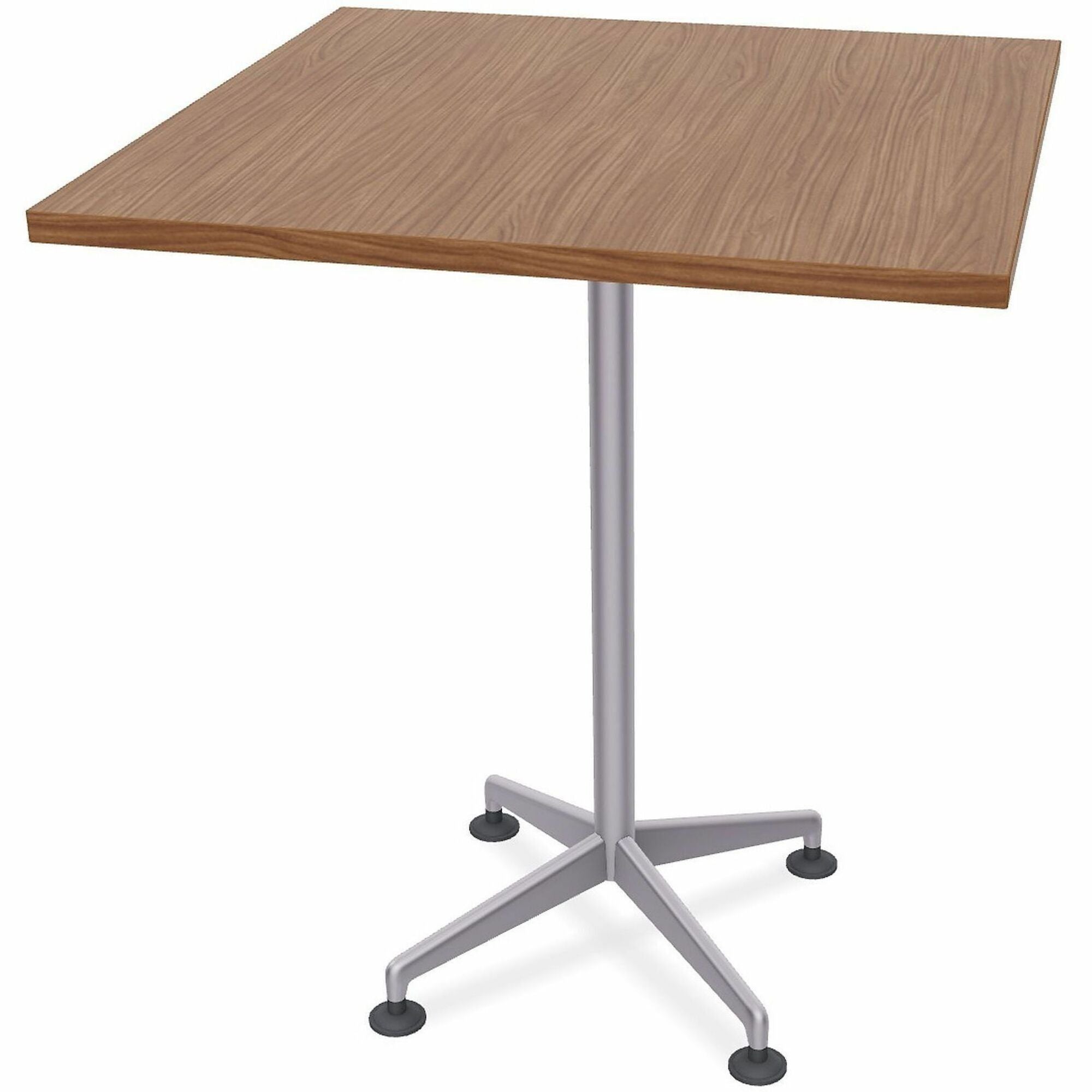 Special-T ZIA Series Hospitality Tables, Square 36"x36" Top, 42" Height, Walnut High Pressure Laminate, Powder Coated X-Shaped Cast Aluminum/Steel Base, Mid-Century Modern Style, 8 per Bundle