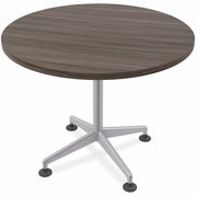 Special-T ZIA Series Hospitality Tables, Round 42" Gray Driftwood High Pressure Laminate Top, Powder Coated X-Shaped Cast Aluminum and Steel Base, Mid-Century Modern Style, 29" Height, 8 Tables per Bundle