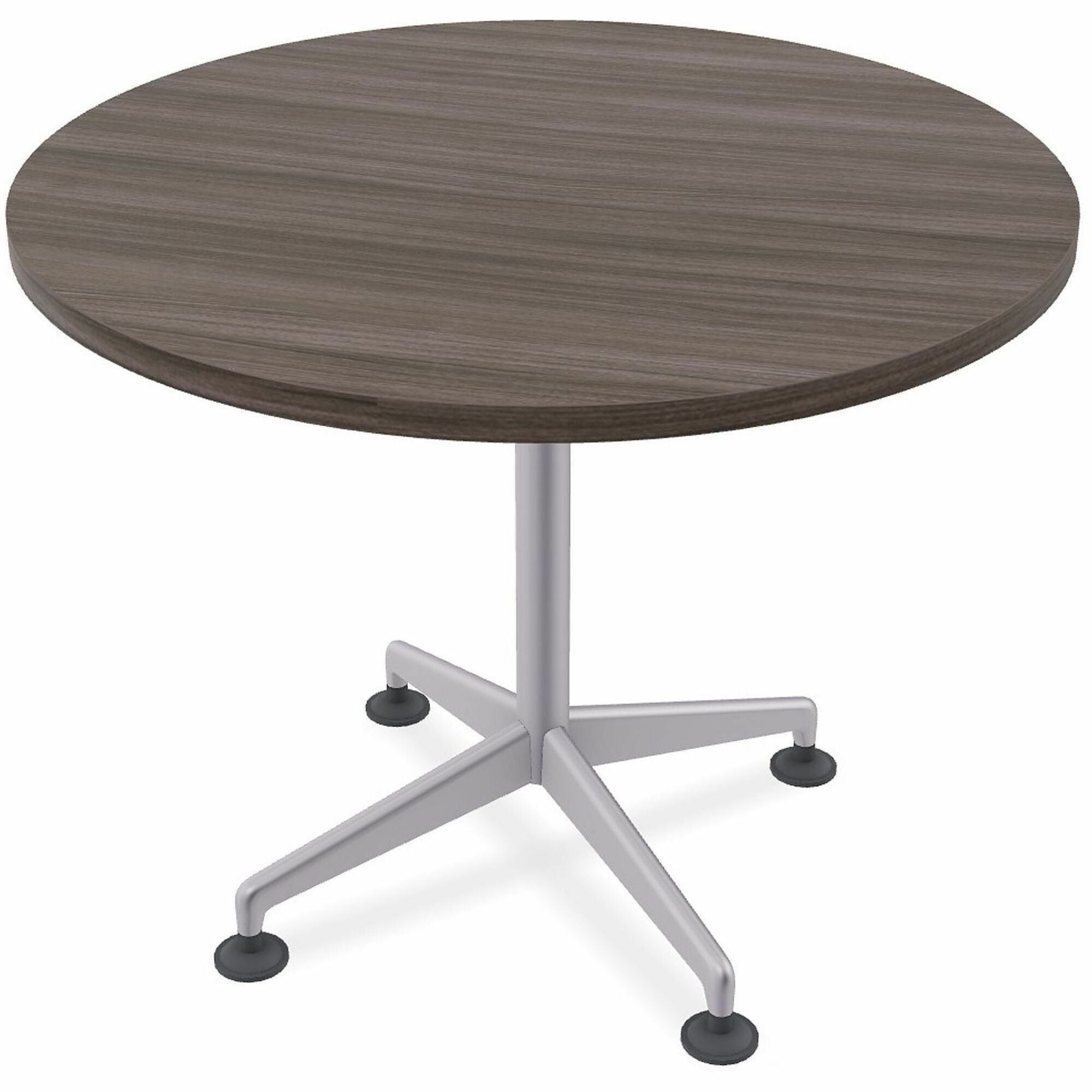 Special-T ZIA Series Hospitality Tables, Round 42" Gray Driftwood High Pressure Laminate Top, Powder Coated X-Shaped Cast Aluminum and Steel Base, Mid-Century Modern Style, 29" Height, 8 Tables per Bundle