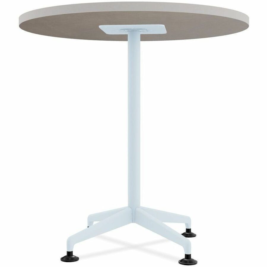 Special-T ZIA Series Round Hospitality Tables, 36" Diameter, 29" Height, Gray High Pressure Laminate Top, Powder Coated X-Shaped Cast Aluminum and Steel Base, Mid-Century Modern Style, 6 Tables per Bundle