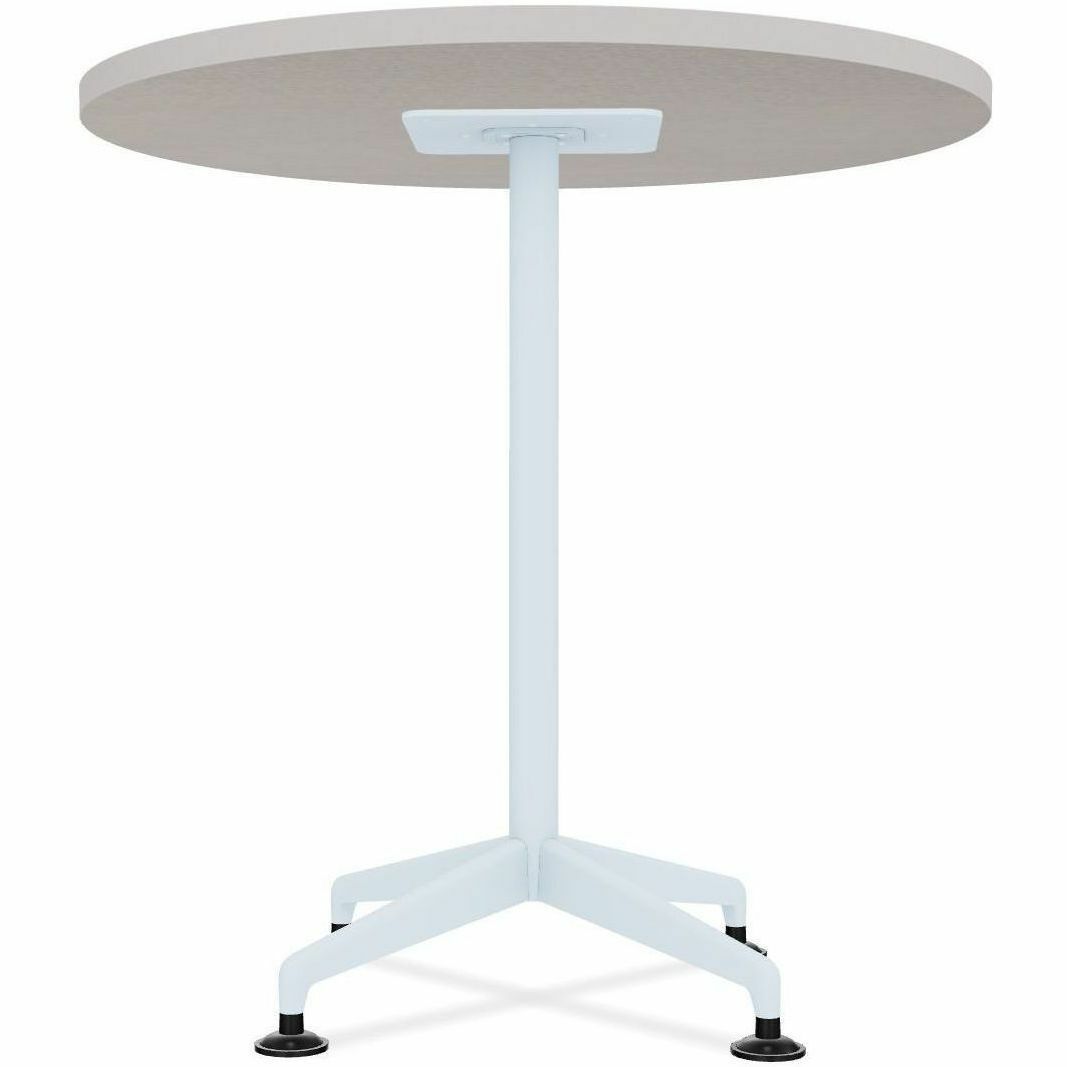 Special-T ZIA Series Round Hospitality Tables, 36" Diameter, 29" Height, Gray High Pressure Laminate Top, Powder Coated X-Shaped Cast Aluminum and Steel Base, Mid-Century Modern Style, 6 Tables per Bundle