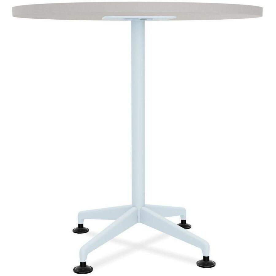 Special-T ZIA Series Round Hospitality Tables, 36" Diameter, 29" Height, Gray High Pressure Laminate Top, Powder Coated X-Shaped Cast Aluminum and Steel Base, Mid-Century Modern Style, 6 Tables per Bundle
