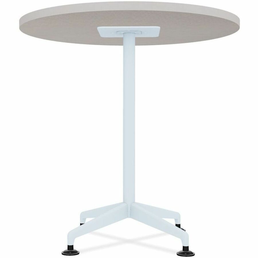 Special-T ZIA Series Round Hospitality Tables, 36" Diameter, 29" Height, Gray High Pressure Laminate Top, Powder Coated X-Shaped Cast Aluminum and Steel Base, Mid-Century Modern Style, 6 Tables per Bundle