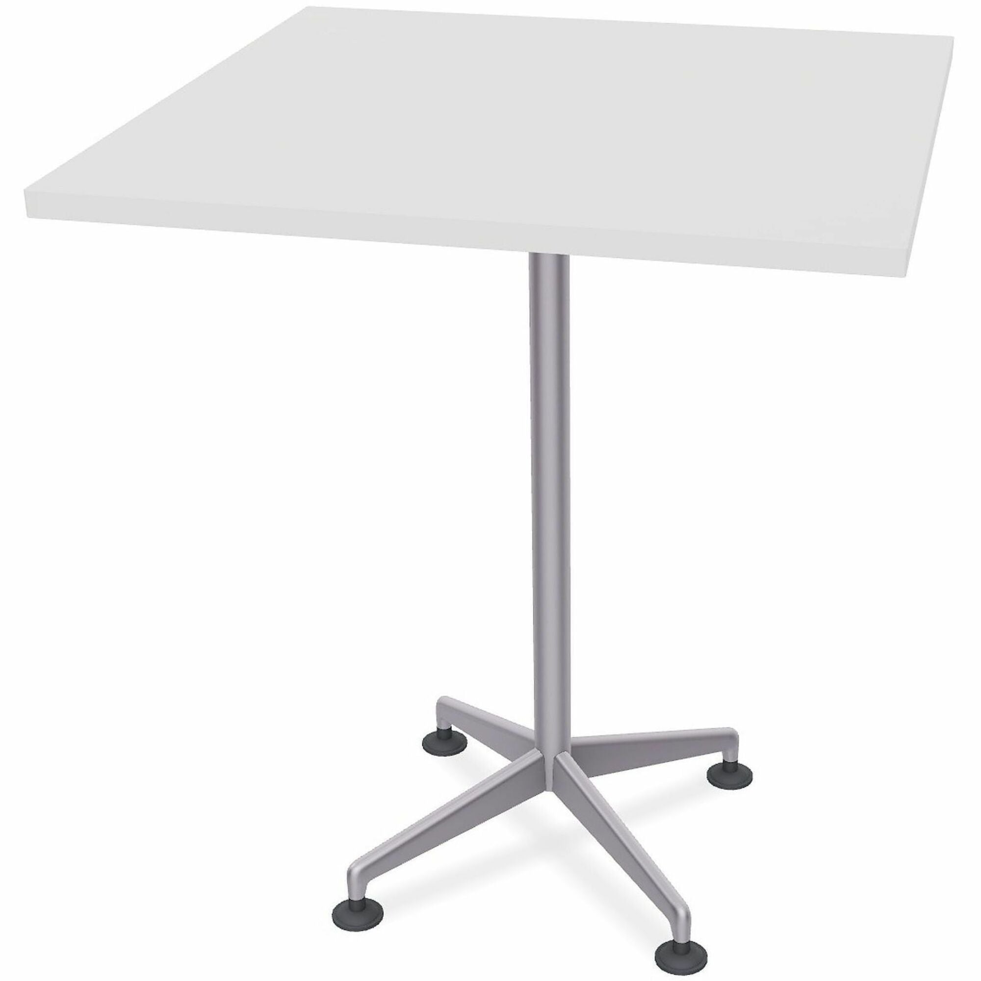 Special-T ZIA Series Hospitality Tables, Square 36"x36" Top, 42" Height, White High Pressure Laminate, Powder Coated X-Shaped Cast Aluminum/Steel Base, Mid-Century Modern Style, 8 per Bundle