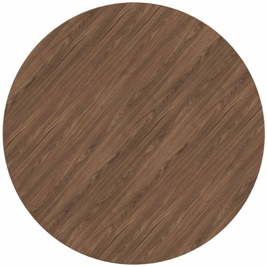 Special-T ZIA Series Round Hospitality Tables, 36" Diameter, 29" Height, Walnut High Pressure Laminate Top, Powder Coated X-Shaped Cast Aluminum and Steel Base, Mid-Century Modern Style, 6 Tables per Bundle