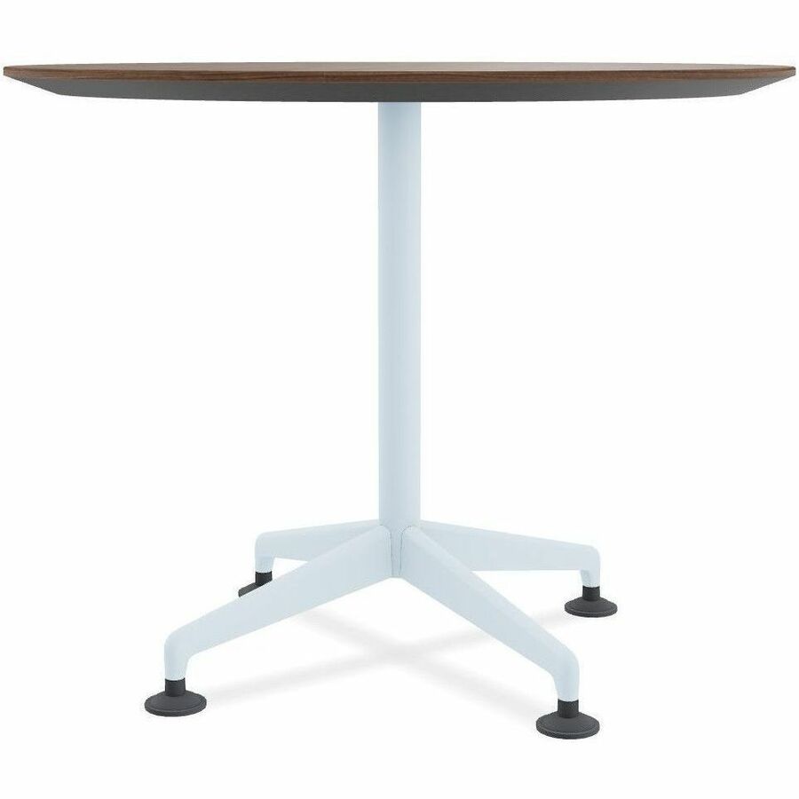 Special-T ZIA Series Round Hospitality Tables, 36" Diameter, 29" Height, Walnut High Pressure Laminate Top, Powder Coated X-Shaped Cast Aluminum and Steel Base, Mid-Century Modern Style, 6 Tables per Bundle