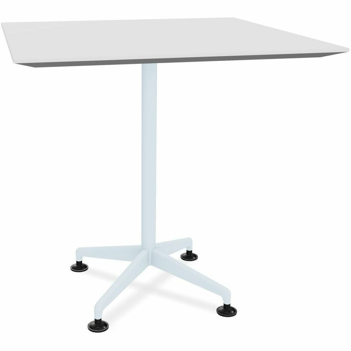 Special-T ZIA Series Hospitality Tables, Square 36"x36" White High Pressure Laminate Top, Powder Coated X-Shaped Cast Aluminum and Steel Base, Mid-Century Modern Style, 36" Height, 8 Tables per Bundle