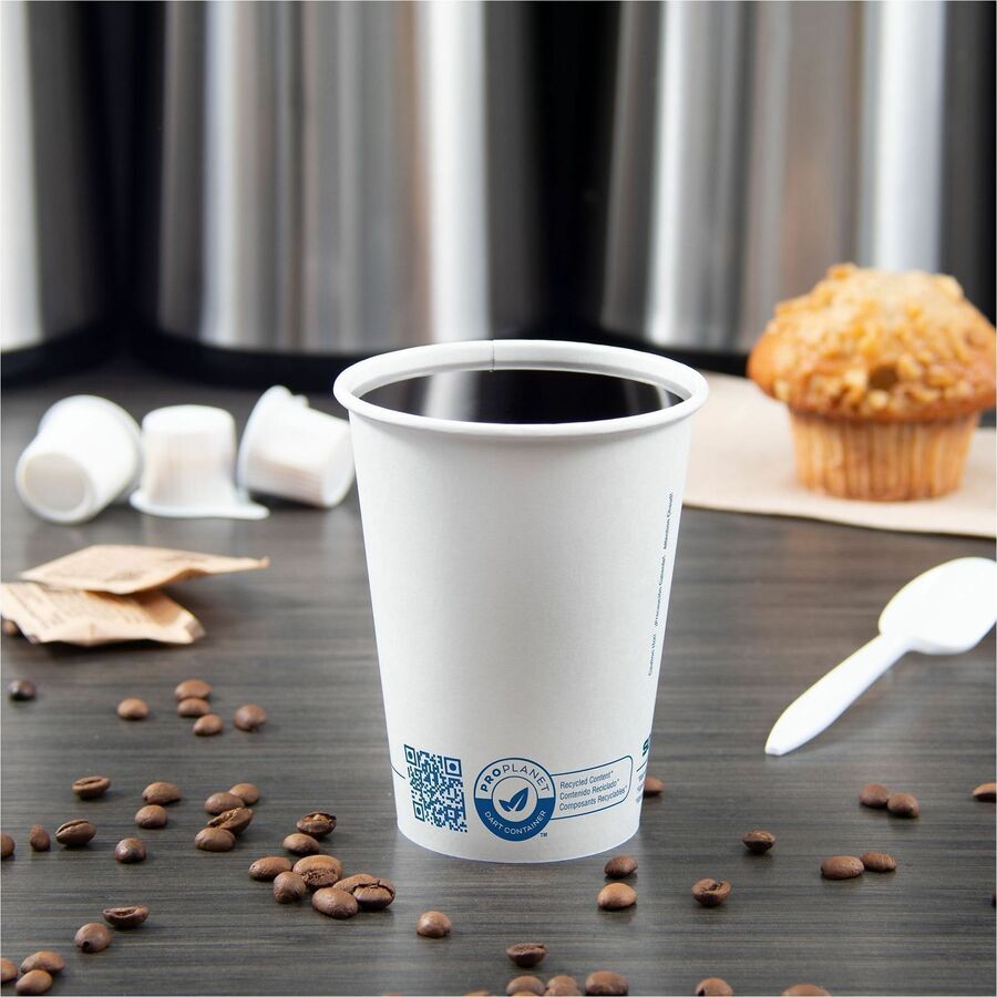 Solo Cup Recycled Content Paper Hot Cups - 12 fl oz - Leak Proof, Snap Fit Closure - White - Paper - Hot Drink, Coffee, Cappuccino, Tea, Hot Chocolate, Office - Recycled - 50 / Pack
