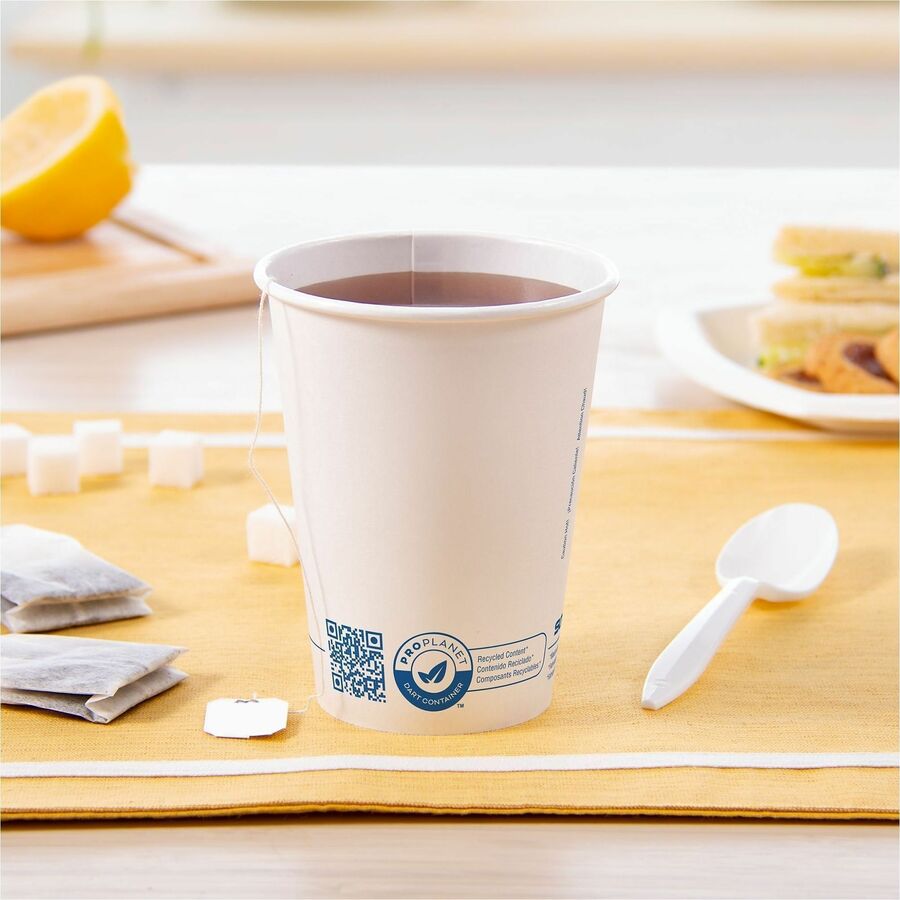 Solo Cup Recycled Content Paper Hot Cups - 12 fl oz - Leak Proof, Snap Fit Closure - White - Paper - Hot Drink, Coffee, Cappuccino, Tea, Hot Chocolate, Office - Recycled - 50 / Pack