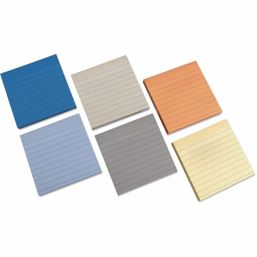 Universal Note Pad - 600 x Assorted - 4" Flag/Note Width x 4" Flag/Note Length - Square - 100 Sheets per Pad - Ruled - Gray, Yellow, Blue Aura, Circular Gray, Peach, Tranquil Blue - Paperboard - Self-stick, Adhesive, Sticky - 6 Pads/Pack - 1 Pack