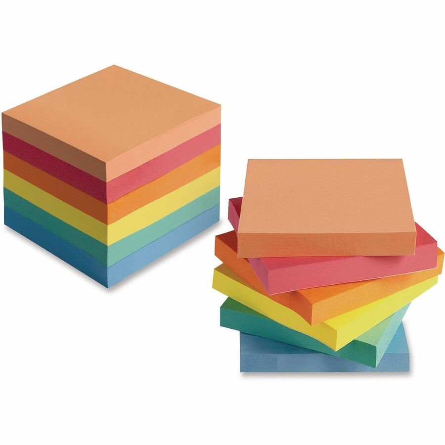 Universal Note Pad - 2400 x Assorted - Square - 100 Sheets per Pad - Ruled - Gray, Yellow, Blue Aura, Circular Gray, Tranquil Blue, Peach - Paper - Self-stick, Adhesive, Sticky - 24 /PadsPack - 1 Pack
