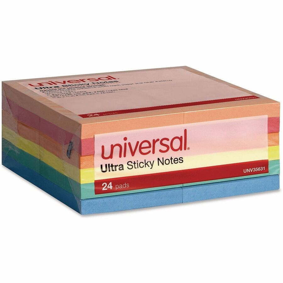 Universal Note Pad - 2400 x Assorted - Square - 100 Sheets per Pad - Ruled - Gray, Yellow, Blue Aura, Circular Gray, Tranquil Blue, Peach - Paper - Self-stick, Adhesive, Sticky - 24 /PadsPack - 1 Pack