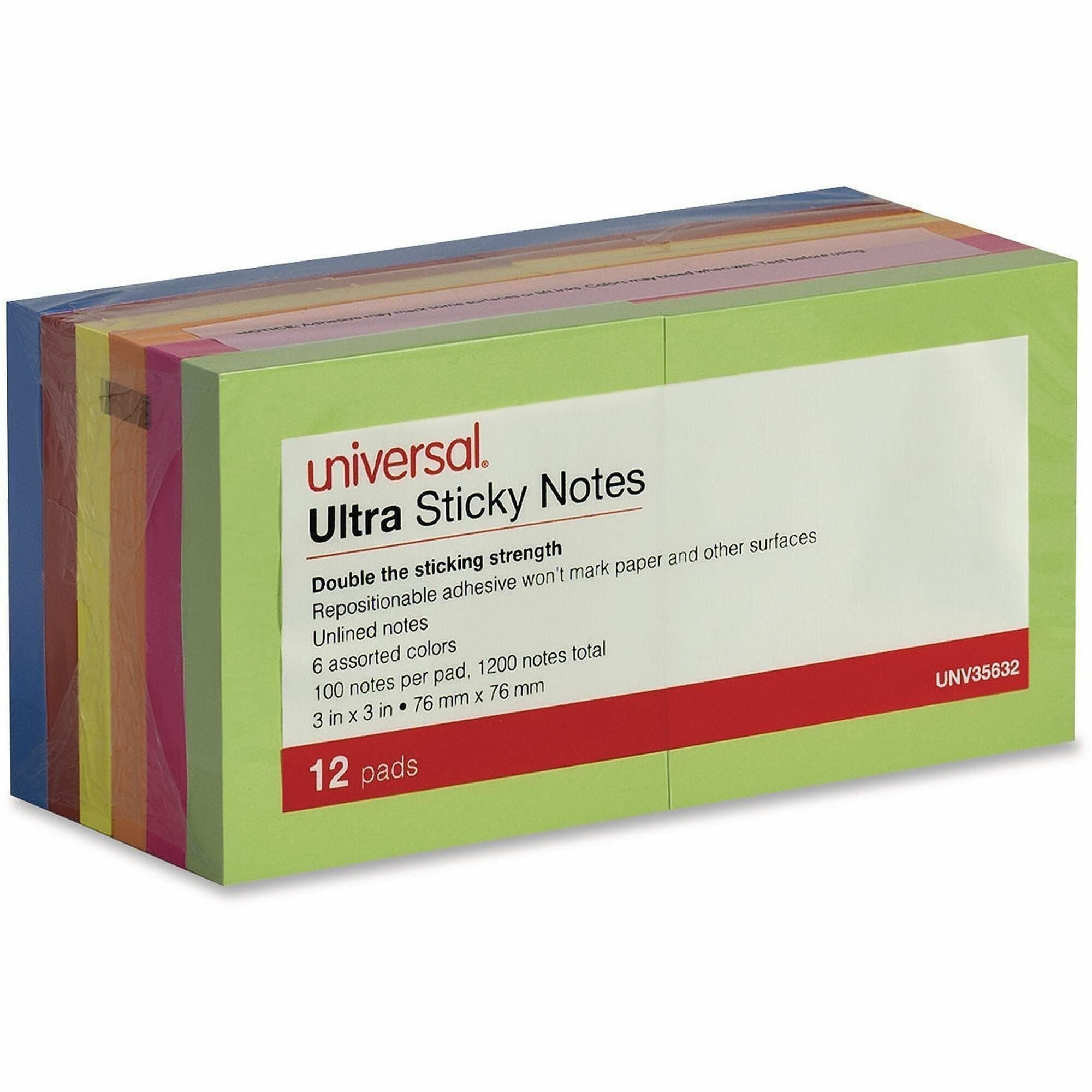 Universal Note Pad - 1200 x Assorted - Square - 100 Sheets per Pad - Ruled - Gray, Yellow, Blue Aura, Circular Gray, Tranquil Blue, Peach - Paper - Self-stick, Adhesive, Sticky - 12 /PadsPack - 1 Pack