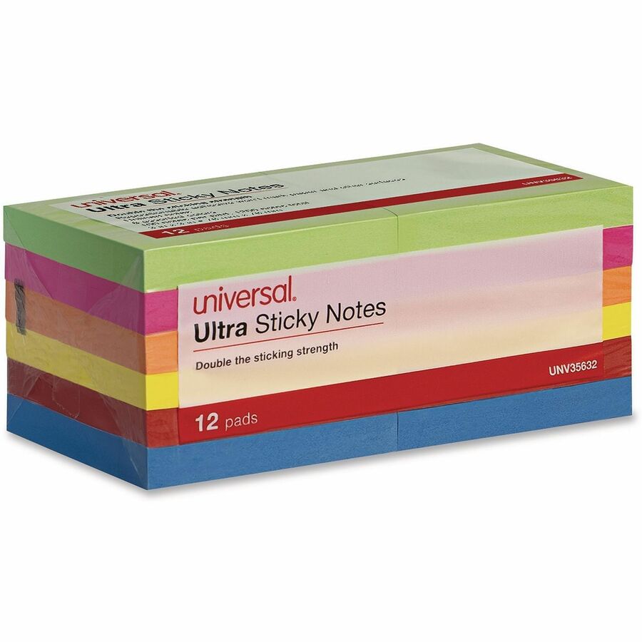 Universal Note Pad - 1200 x Assorted - Square - 100 Sheets per Pad - Ruled - Gray, Yellow, Blue Aura, Circular Gray, Tranquil Blue, Peach - Paper - Self-stick, Adhesive, Sticky - 12 /PadsPack - 1 Pack