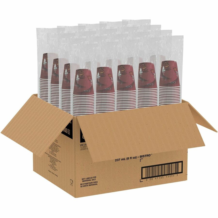 8 fl oz - Maroon - Poly Paper - Hot Drink, Coffee, Tea, Cocoa - 25/Pack - 20 / Carton