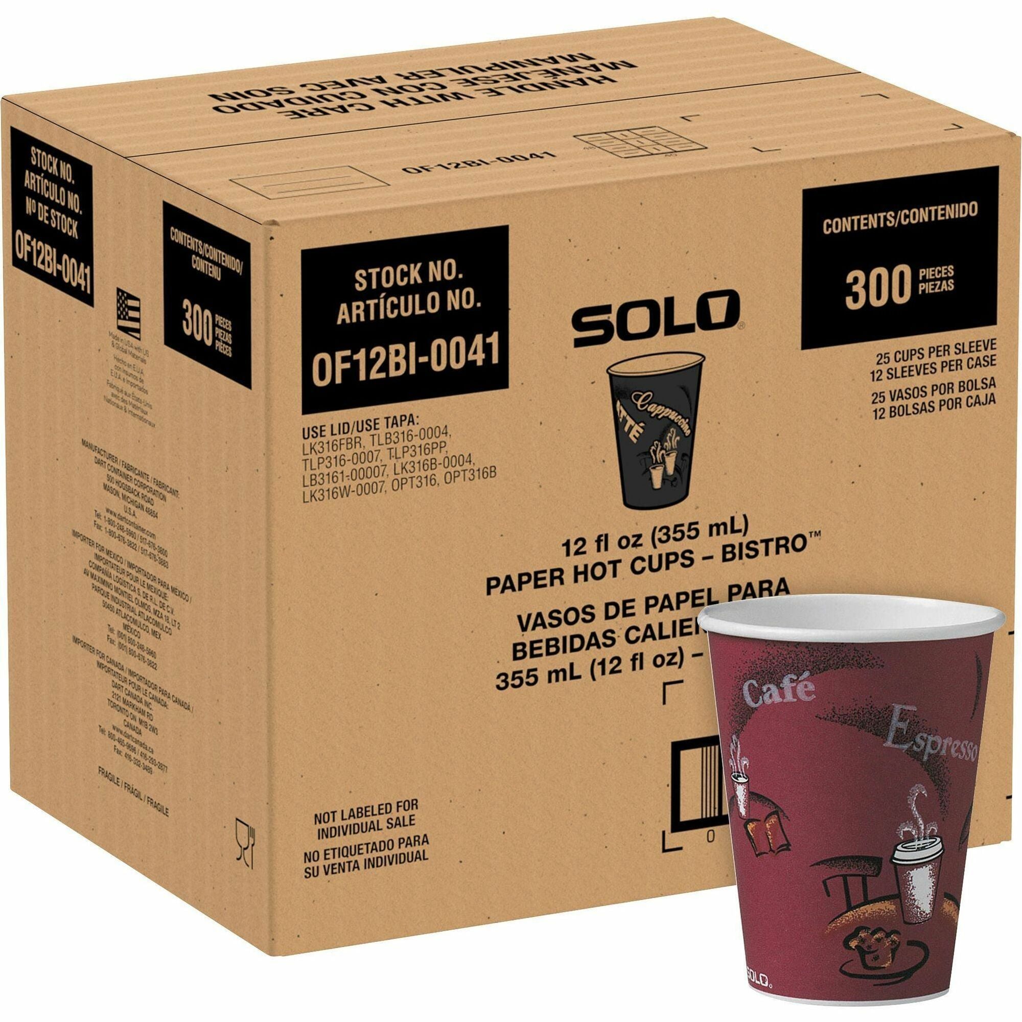 12 fl oz - Maroon - Poly Paper - Hot Drink, Coffee, Tea, Cocoa - 300 / Carton