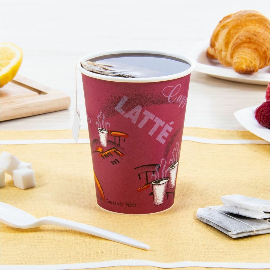 12 fl oz - Maroon - Poly Paper - Hot Drink, Coffee, Tea, Cocoa - 300 / Carton