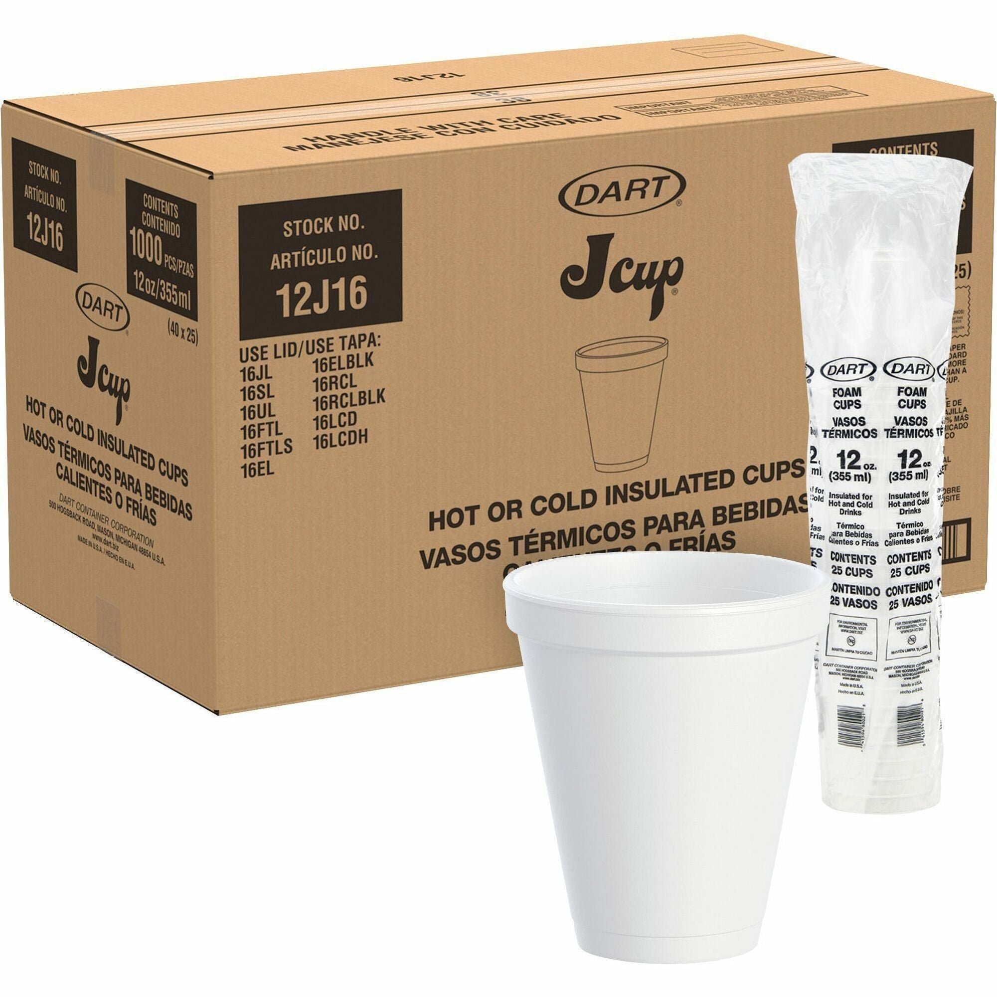 12 fl oz - Round - White - Foam - Beverage, Tea, Coffee, Soft Drink, Juice, Hot Cider, Hot Chocolate, Cappuccino, Cold Drink, Hot Drink - 40/Pack - 25 / Carton