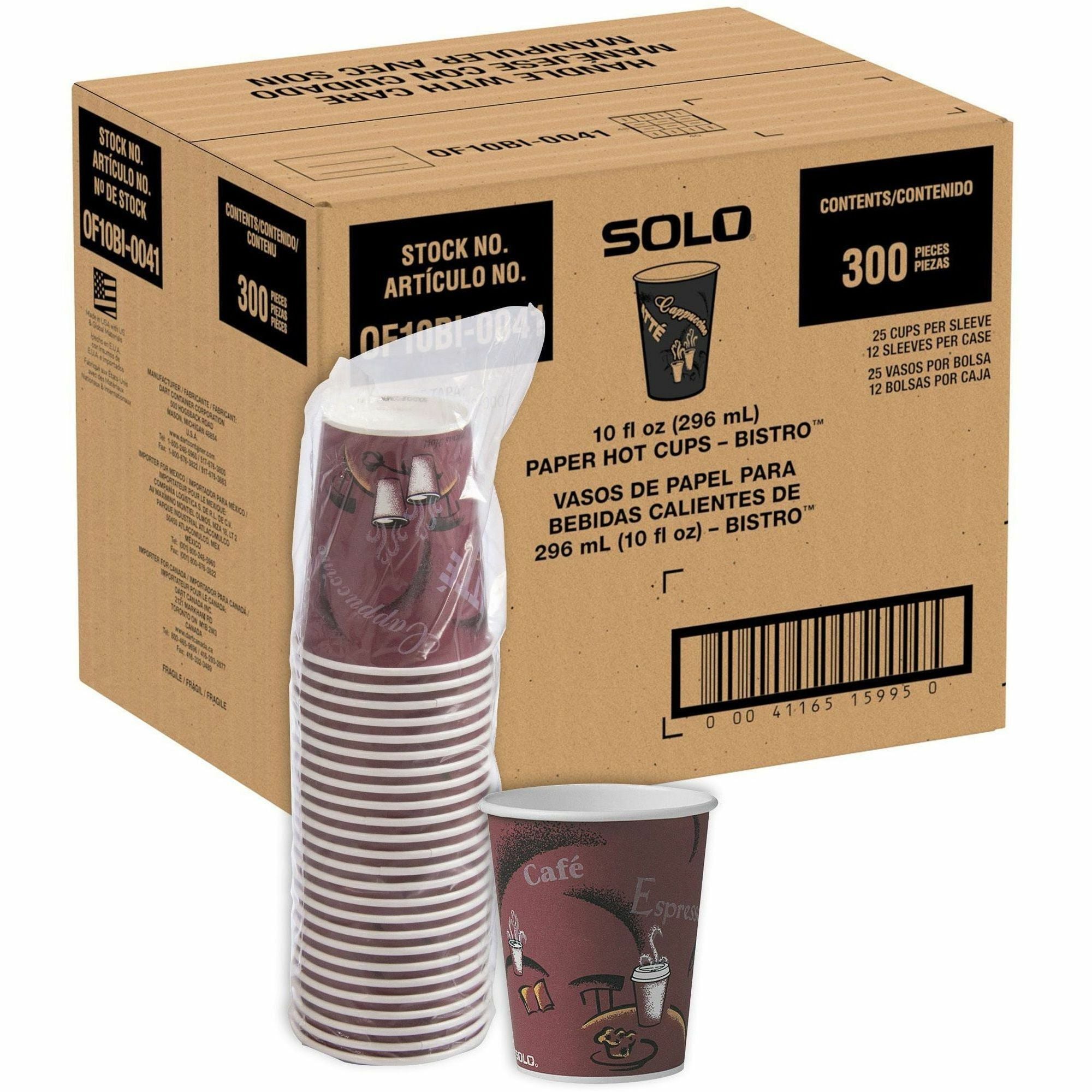 10 fl oz - Round - Maroon - Poly Paper - Hot Drink, Coffee, Tea, Cocoa - 300 / Carton