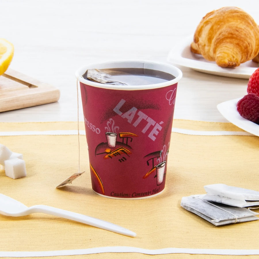 10 fl oz - Round - Maroon - Poly Paper - Hot Drink, Coffee, Tea, Cocoa - 300 / Carton