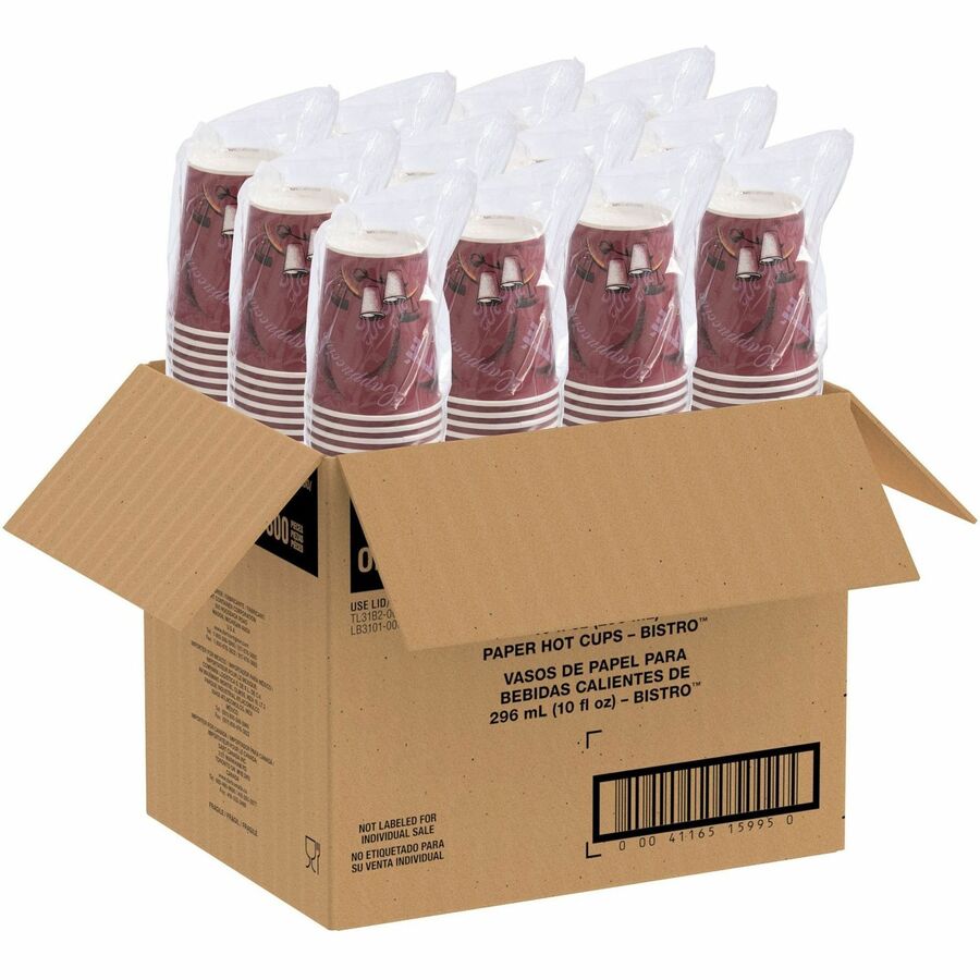 10 fl oz - Round - Maroon - Poly Paper - Hot Drink, Coffee, Tea, Cocoa - 300 / Carton