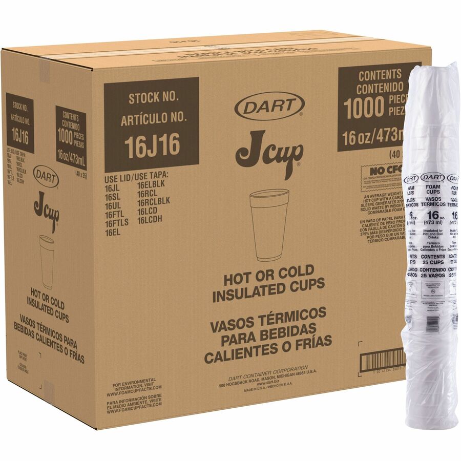 16 fl oz - White - Foam - Cold Drink, Hot Drink, Soft Drink - 25/Bag - 40 / Carton