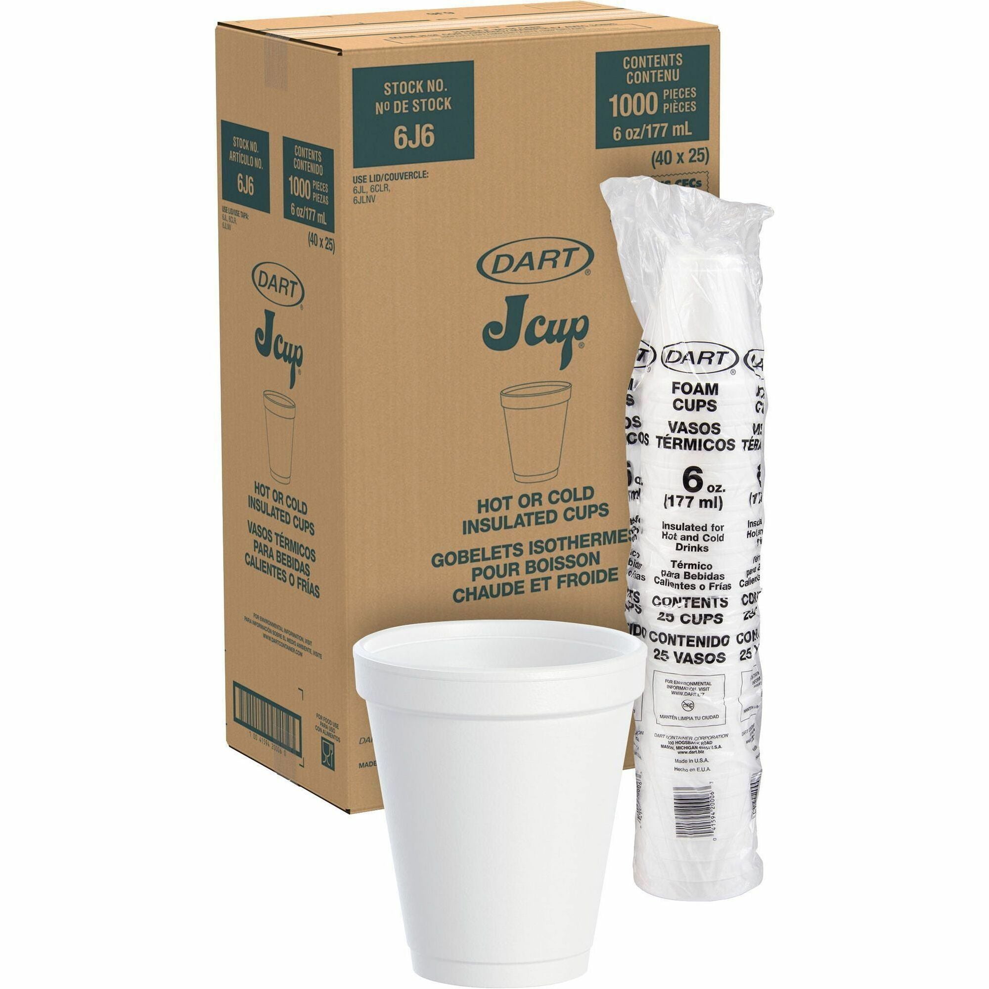 6 fl oz - White - Foam - Soft Drink, Cold Drink, Hot Drink - 25/Pack - 40 / Carton