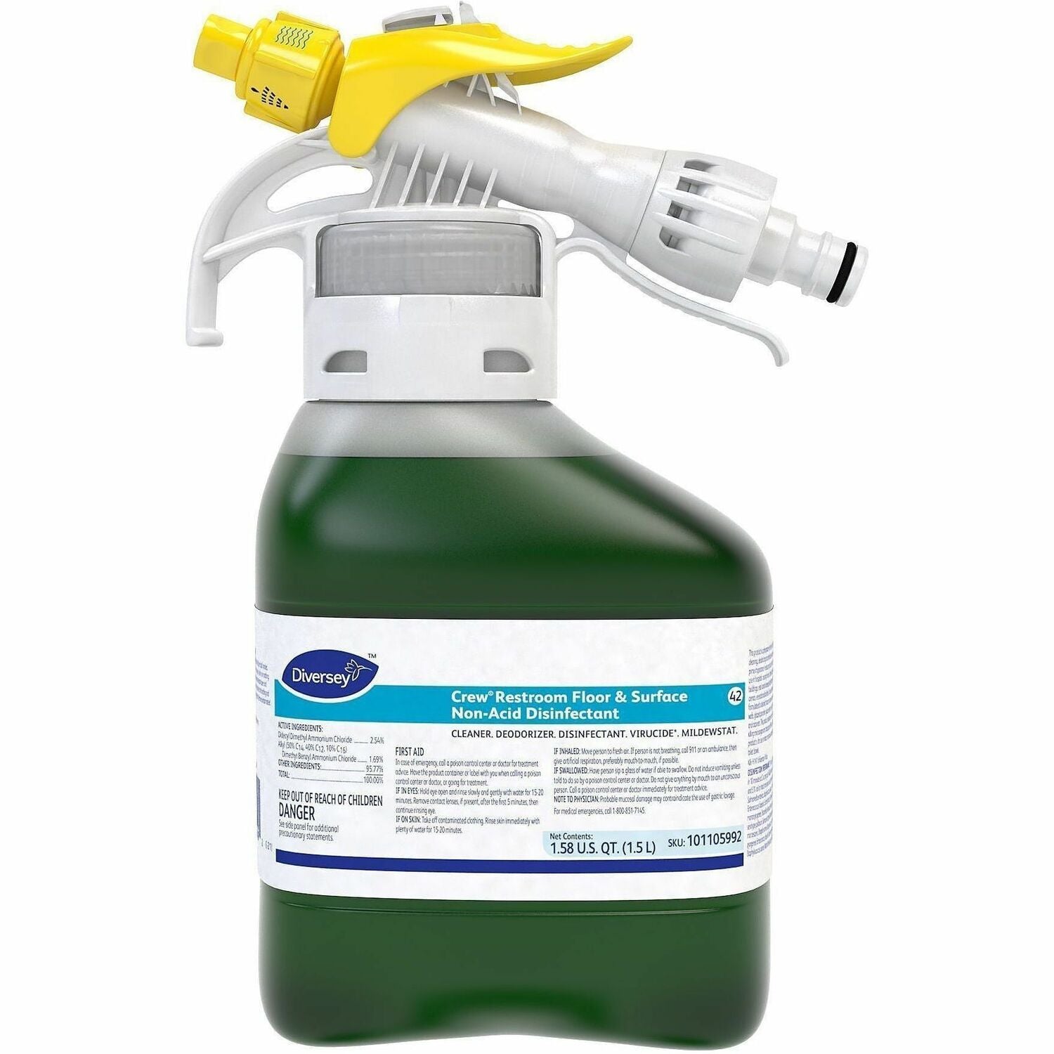 For Multi Surface, Multipurpose - Concentrate - Spray, Liquid - 50.7 fl oz (1.6 quart) - 6 to 8 pH - Fresh Scent - Deodorize, Disinfectant, Rinse-free, Virucidal, Mildewstatic - Green - 2 / Carton