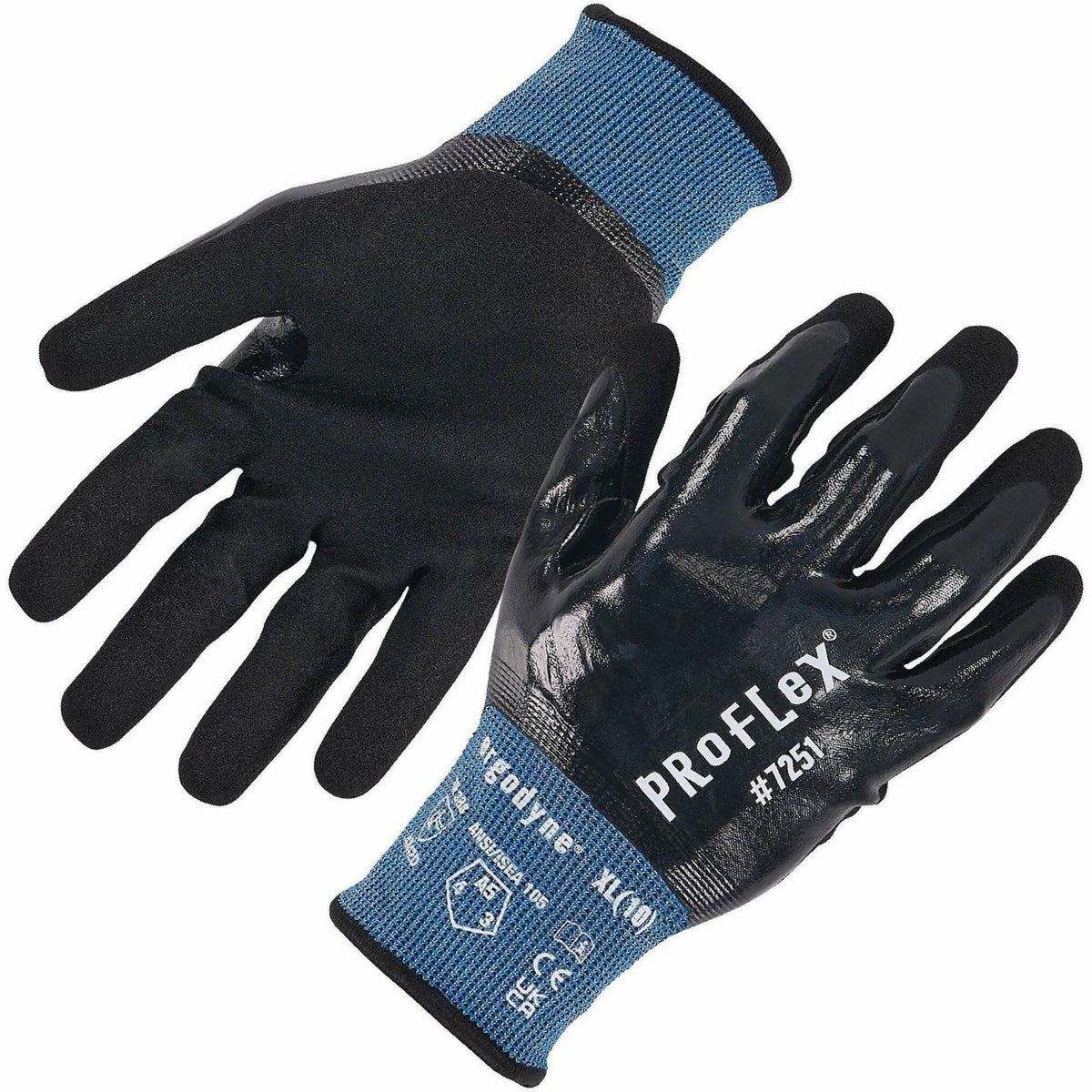 Ergodyne ProFlex 7251 Fully Coated Nitrile Cut-Resistant Gloves, Size 9 (Large), Black, Nylon/Spandex, Touchscreen Capable, Oil and Water Resistant, Non-Slip Grip, Reinforced Thumb Saddle - 12/Pack