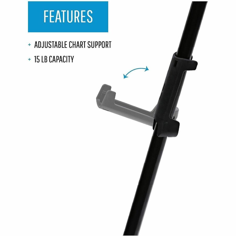 Lorell Presentation Easel - 20 lb Load Capacity - Aluminum, Steel, Metal - Black - For Presentation, Travel - Heavy Duty, Collapsible, Portable, Lightweight, Sturdy, Adjustable, Non-skid Feet