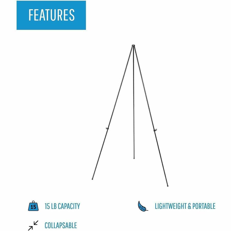 Lorell Presentation Easel - 20 lb Load Capacity - Aluminum, Steel, Metal - Black - For Presentation, Travel - Heavy Duty, Collapsible, Portable, Lightweight, Sturdy, Adjustable, Non-skid Feet