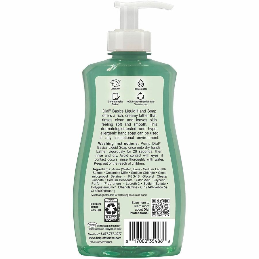 Dial Professional Basics Hypoallergenic Liquid Hand Soap - Floral Scent - 11 fl oz - Kill Germs - Hand, Restroom, Home, School - Moisturizing - Clear - Anti-irritant - 1 Each