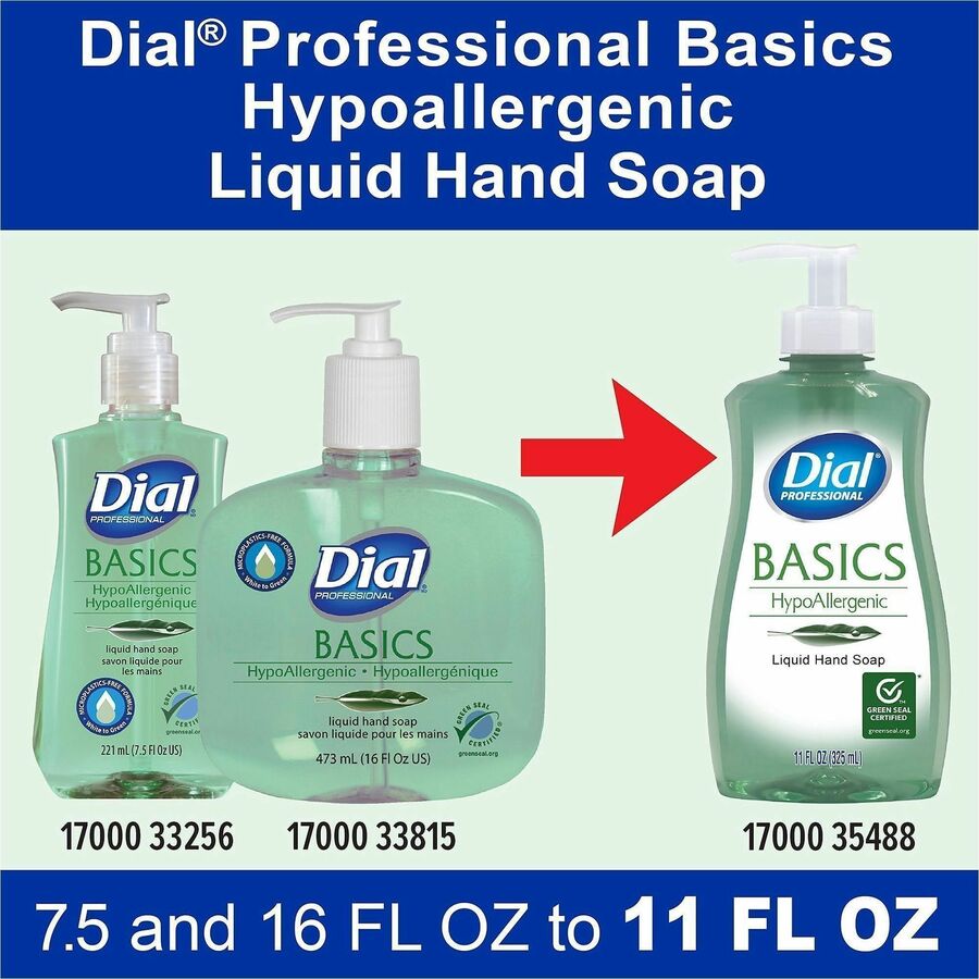 Dial Professional Basics Hypoallergenic Liquid Hand Soap - Floral Scent - 11 fl oz - Kill Germs - Hand, Restroom, Home, School - Moisturizing - Clear - Anti-irritant - 1 Each