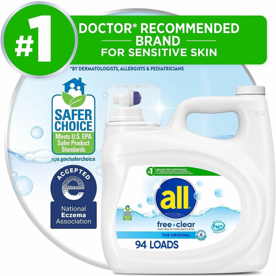 all Free Clear Liquid Laundry Detergent, Liquid, 118 fl oz (3.7 quart), 94 Loads, Skin-friendly, Hypoallergenic, Dye-free, Unscented, Fragrance-free, Phosphate-free, Clear, 1 Each