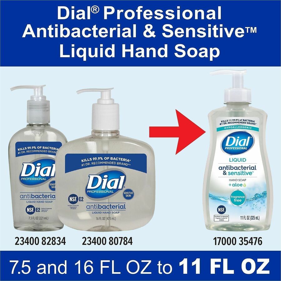 Dial Professional Scent-Free Sensitive Antibac. Hand Soap - Fragrance-free Scent - 11 fl oz - Pump Dispenser - Bacteria Remover - Hand, Skin - Antibacterial - Clear - Cruelty-free - 1 Each