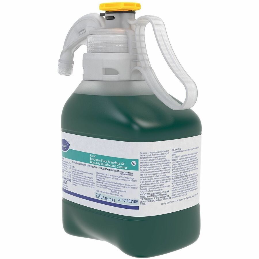 Diversey Crew Restroom Disinfectant Cleaner, Concentrate Liquid, Fresh Scent, 47.3 fl oz (1.5 quart) Bottles, Green, 2 per Carton