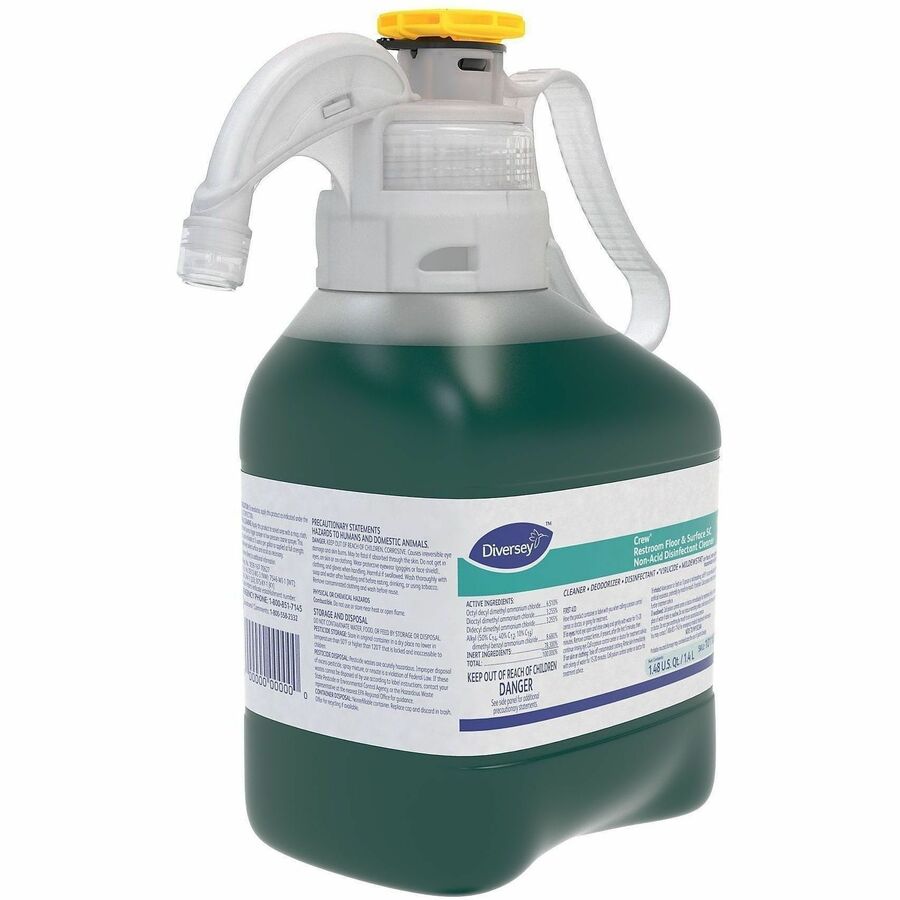 Diversey Crew Restroom Disinfectant Cleaner, Concentrate Liquid, Fresh Scent, 47.3 fl oz (1.5 quart) Bottles, Green, 2 per Carton