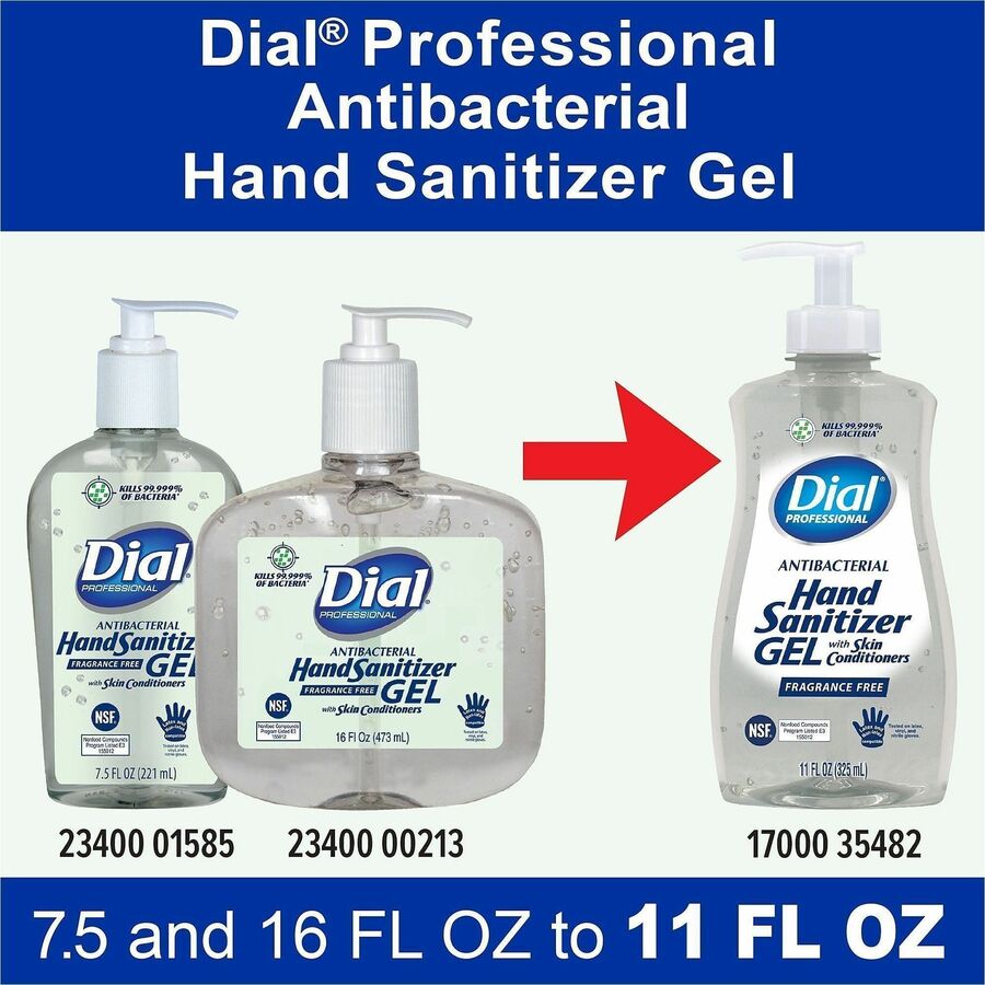 Dial Professional Hand Sanitizer Gel - Fragrance-free Scent - 11 fl oz - Pump Dispenser - Bacteria Remover - Hand - Moisturizing - Clear - Dye-free - 1 Each