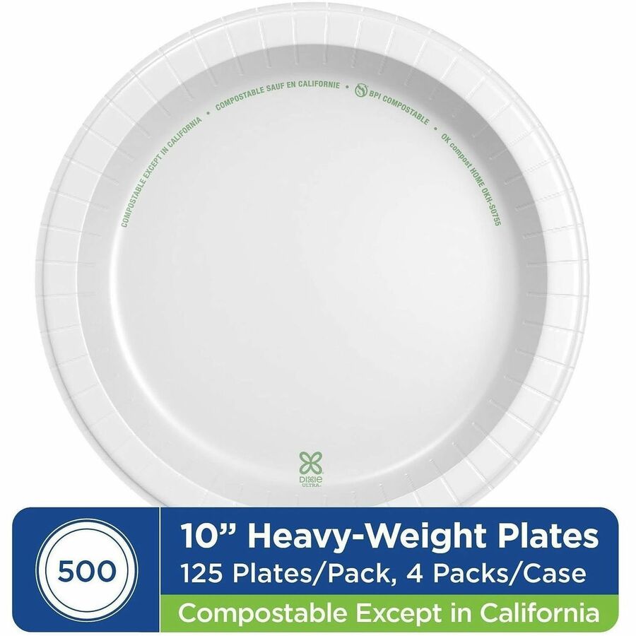 Food - Disposable - 10" Diameter - White - Paper Body - Round - 500 / Case
