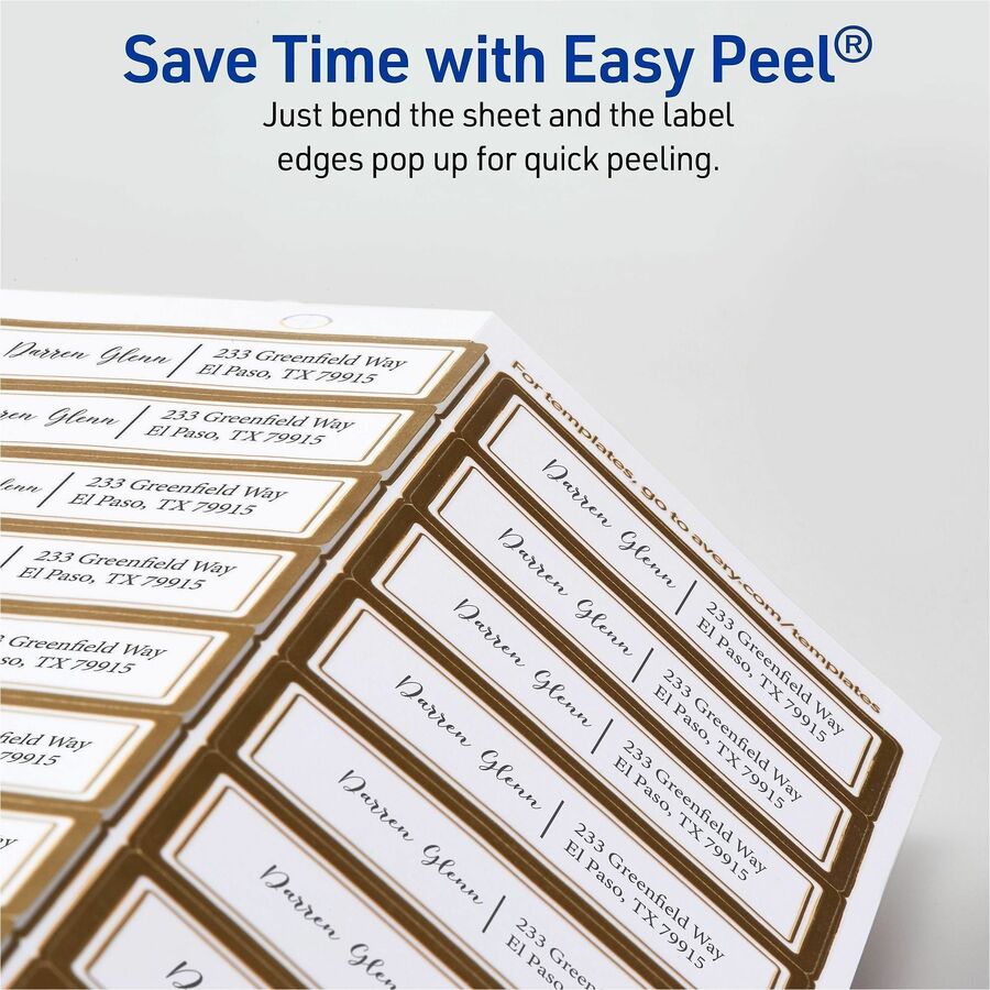 x 1" Width x 2 5/8" Length - Permanent Adhesive - Inkjet, Laser - Matte White - Metallic Gold Border - Reflective, Smudge-free - For Label Printer - 300 / Pack