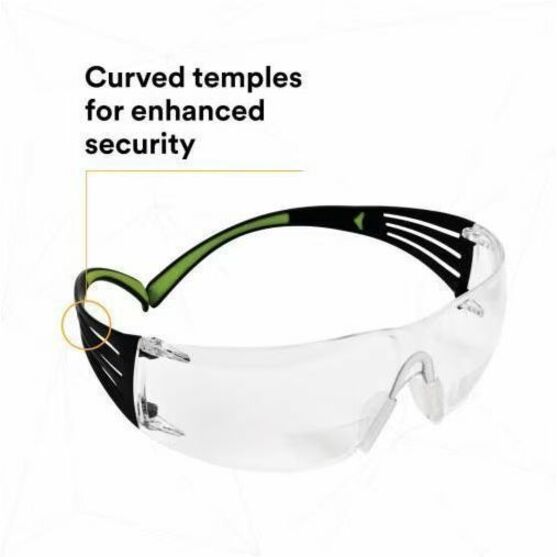 3M SecureFit 400 Series Protective Eyewear, Clear Anti-Fog Polycarbonate Lens, Green/Black Frame, Lightweight, Adjustable Nose Pad, 1 Each