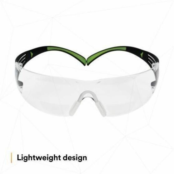 3M SecureFit 400 Series Protective Eyewear, Clear Anti-Fog Polycarbonate Lens, Green/Black Frame, Lightweight, Adjustable Nose Pad, 1 Each