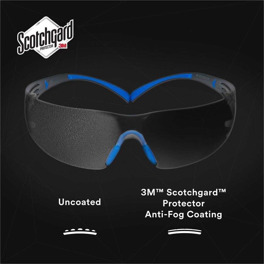 3M SecureFit Protective Eyewear, Gray Polycarbonate Lens, Blue/Gray Frame, Anti-fog, Impact Resistant, Lightweight, Adjustable Nose Pad, 1 Pair